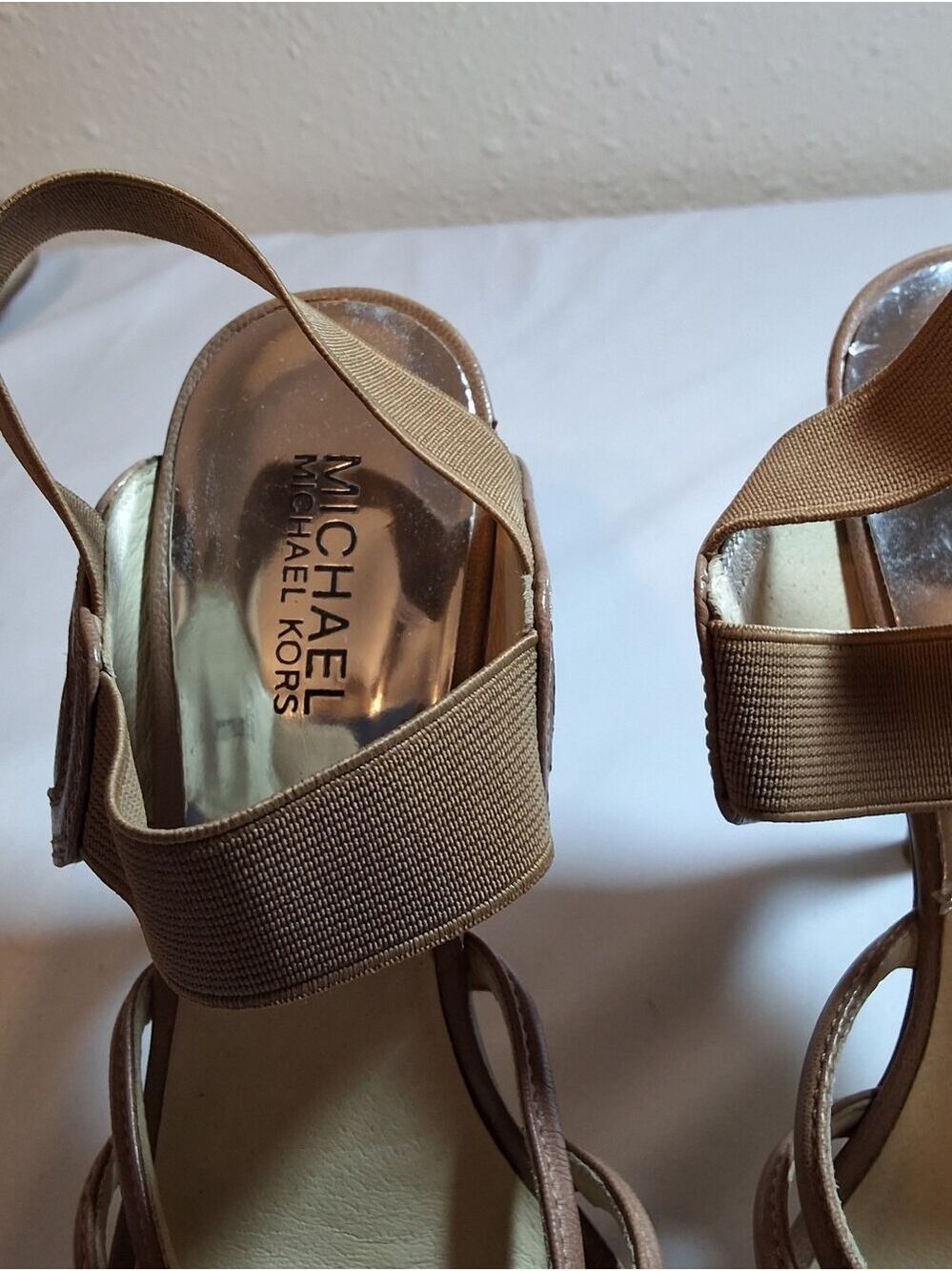 Michael Kors Strappy Stiletto Heels Beige Taupe Leather Sandals Size 8.5 - Picture 7 of 7